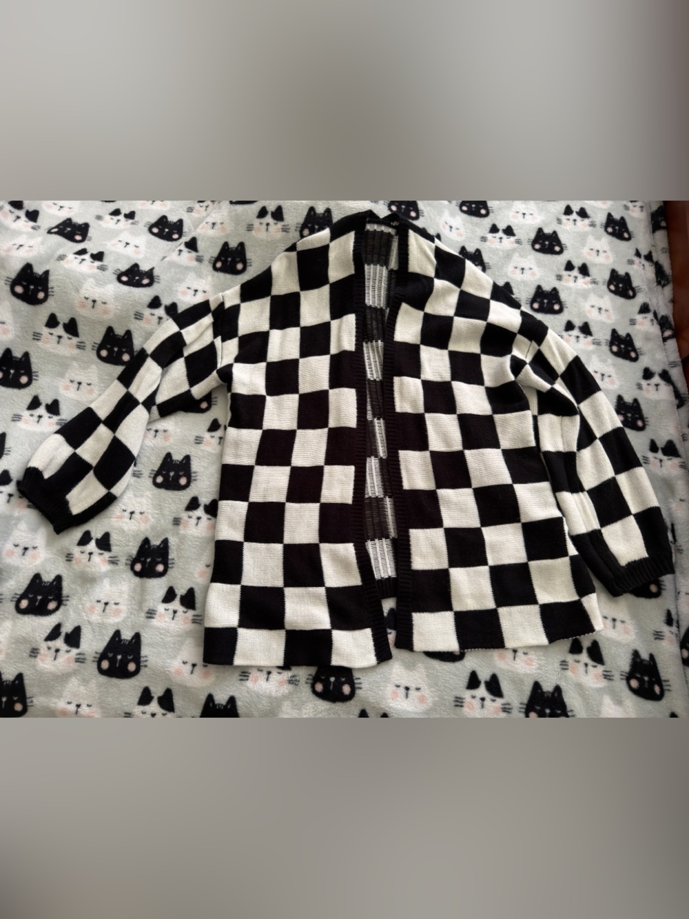 Black & White Checkerboard Knit Cardigan